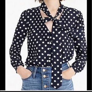J. Crew navy white polka dot blouse 8